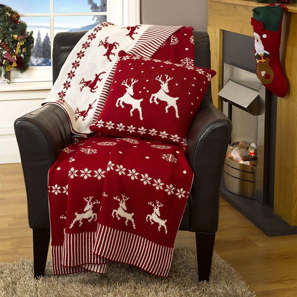 Luxury Knitted Reversible Throw - Red & White