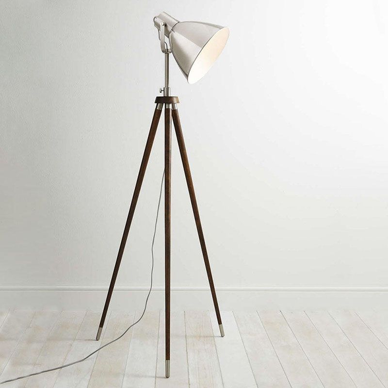 Bedside Lighting 1 Light Tripod Industrial Style Floor Lamp - Wood & Satin Chrome