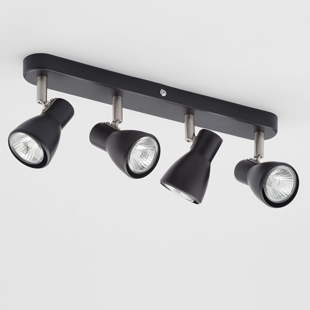 Black Spotlight Ceiling Adjustable Straight Bar Gu10 4 Light Clearance Litecraft Ebay
