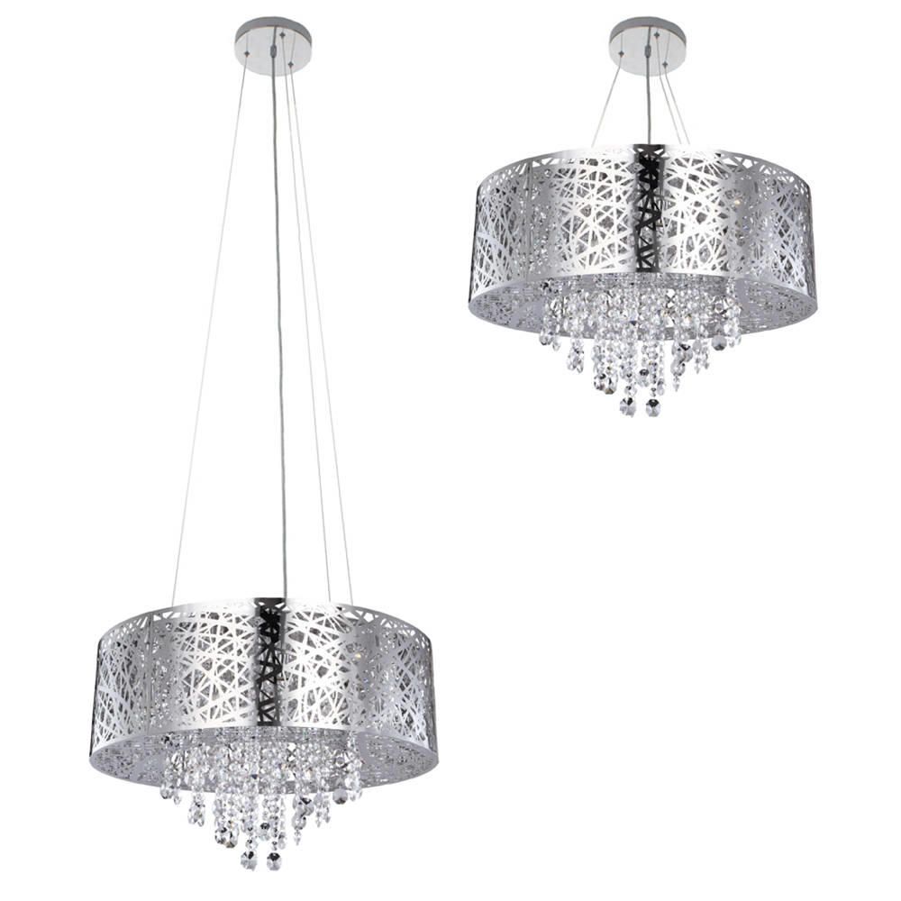 Ashley Pendant Ceiling Light Dual Mount Drum 9 Bulb Chrome