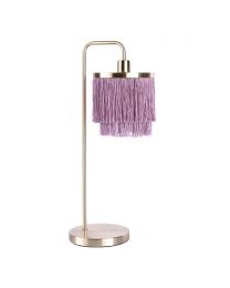 1 Light Table Light with Pink Tiered Fringed Shade - Satin Brass