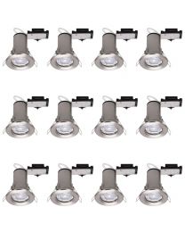 12 Pack of Fixed Fire Rated Downlighters with LED Bulbs - Brushed Chrome