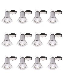 12 Pack of Fixed Fire Rated Downlighters with LED Bulbs - Chrome