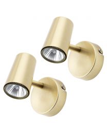 Pack of 2 Chobham Industrial Style Single Adjustable Spotlight Wall Light - Satin Brass