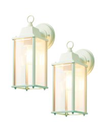 2 Pack of Colone Outdoor Lantern Bevelled Glass Wall Lights - Mint Green