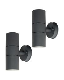 2 Pack of Fibo Outdoor Up & Down Wall Light with Clear Tempered Glass - Anthracite