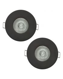 2 Pack of Fixed Fire Rated IP65 Recessed Downlight - Matte Black