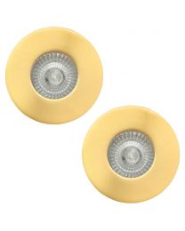 2 Pack of Fixed Fire Rated IP65 Recessed Downlight - Satin Brass