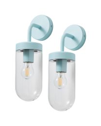 2 Pack of Reeth Outdoor Industrial Style Curved Arm Wall Light - Pale Blue