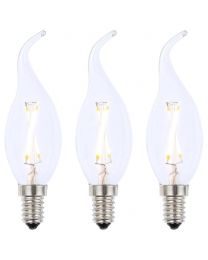 3 Pack of 2W LED SES E14 Vintage Filament Candle Bulb - Clear