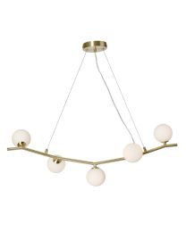 5 Light Bar Ceiling Pendant with Opal Shades - Brass
