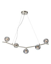 5 Light Bar Ceiling Pendant with Smoked Shades - Satin Nickel