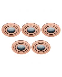 5 Pack of IP65 Rated GU10 Tiltable Circular Downlighter - Brushed Copper