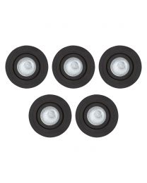 5 Pack of IP65 Rated GU10 Tiltable Circular Downlighter - Matte Black