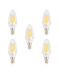 5 Pack of 4.5 Watt LED E14 Small Edison Screw Filament Candle Bulb - Warm White