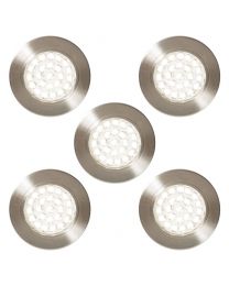 Pack of 5 Charles Circular Recessed Warm White LED Under Kitchen Cabinet Light - Satin Nickel