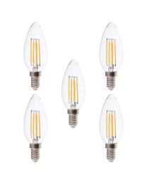 5 Pack of 6 Watt LED E14 Small Edison Screw 2700K Vintage Filament Light Bulbs - Warm White