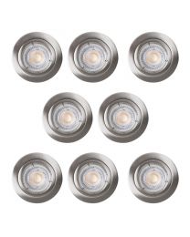 8 Pack of Diecast IP20 Rated Fixed Downlight with LED Bulbs - Brushed Chrome