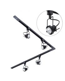 2m L Shape Track Light Kit with 4 Greenwich Heads and LED Bulbs - Black 