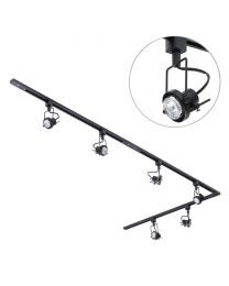 3m L Long Shape Track Light Kit with 6 Greenwich Heads and LED Bulbs - Black