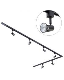 3m L Long Shape Track Light Kit with 6 Harlem Heads and LED Bulbs - Black 