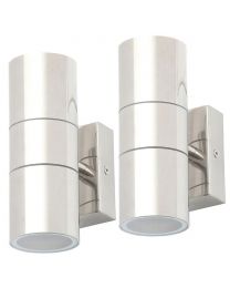 2 Pack of Kenn 2 Light Up and Down Outdoor Wall Light - Polished Steel