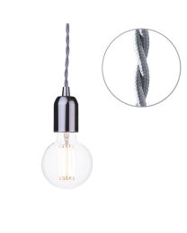 Decorative Grey Braided Cable Kit with Nickel Fitting & 6 Watt LED Filament Globe Bulb - Clear