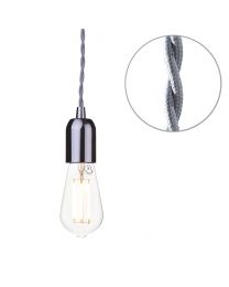 Decorative Grey Braided Cable Kit with Nickel Fitting & 6 Watt LED Filament Teardrop Bulb - Clear