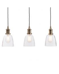Industrial 3 Light Diner Style Ceiling Pendant - Brass