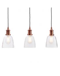 Industrial 3 Light Diner Style Ceiling Pendant - Copper