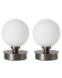 2 Pack of Touch Table Lamps with Opal Ball Shades - Pewter