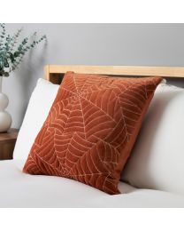 Cobweb Quilted Web Stitch Cushion, Orange on bed
