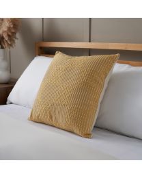 Cross Check Jacquard Cushion, Yellow on bed