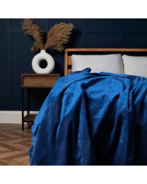 Crushed Velvet Throw, Navy Styled on Bed