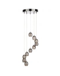 10 Light Circular Ceiling Pendant Cluster with Crackled Glass Shades - Black Chrome