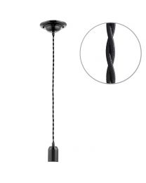 Decorative Twisted Braided Cable Nickel Light Fitting - Black
