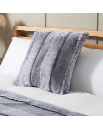 Faux Fur Stripe Cut Cushion, Grey