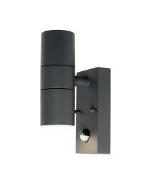 Fibo Outdoor Up & Down Wall Light with PIR Sensor & Clear Tempered Glass - Anthracite