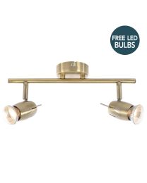 Frank 2 Light Adjustable Ceiling Spotlight Bar with Free LED's - Antique Brass
