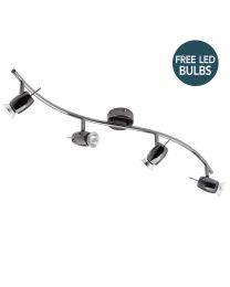 Frank 4 Light Wavy Ceiling Spotlight Bar with Free LED's - Black Nickel