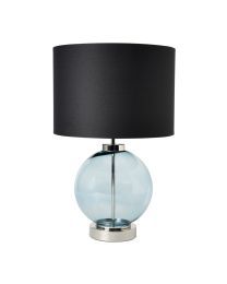 Glass Ball Table Lamp with Blue Shade - Nickel