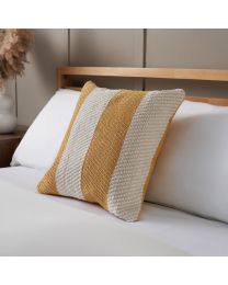 Herringbone Chenille Cushion, Ochre on bed