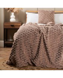 Honeycomb Faux Fur Throw, Mink on bed