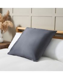 Large Velour Piped Cushion, Silver on bed