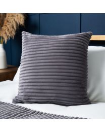 Luxury Ribbon Velvet Cushion, Grey Styled on Bed