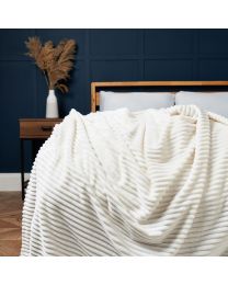 Luxury Ribbon Velvet Throw, Cream Styled on Bed