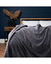 Luxury Ribbon Velvet Throw, Grey Styled on Bed