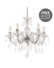Marie Therese 5 Light Dual Mount Chandelier - Chrome with Free LED Bulbs