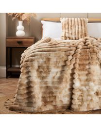 Marled Rib Throw, Natural on bed