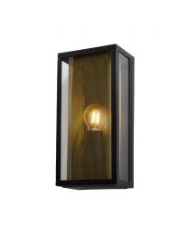 Merlin Outdoor Box Lantern Wall Light with Brass Mesh Instert - Black
